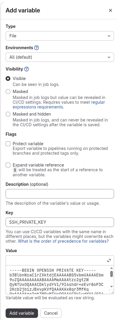 Gitlab add variable screenshot
