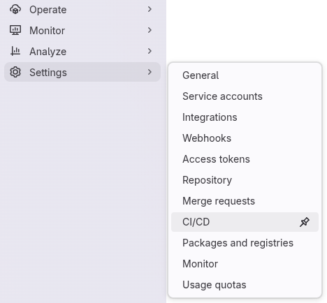 Gitlab menu screenshot